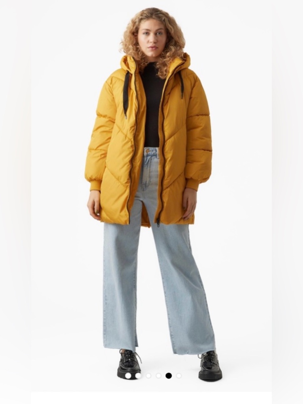Oversized Yellow Hooded Women's Puffer Coat - Picture 2 of 7